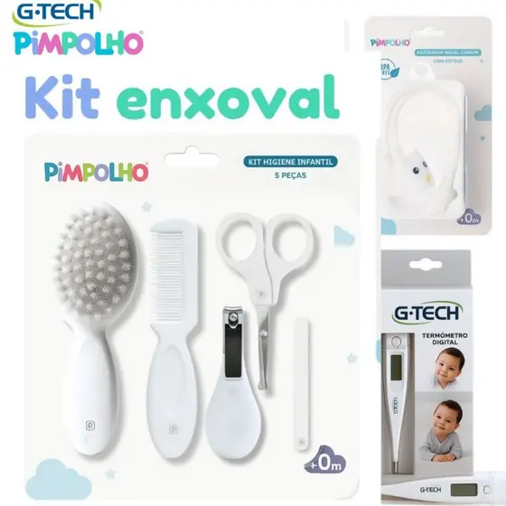 Kit Higiene para bebe 8 Peças Premium  – Com Termômetro G-Tech + Aspirador Nasal c/ Estojo Pimpolho e G-tech