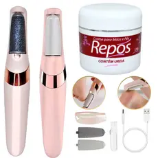 kit creme hidratante para os pés repos 120g + lixador elétrico