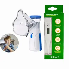 kit nebulizador portatil utrassonico infantil e adulto + termometro digital bioland