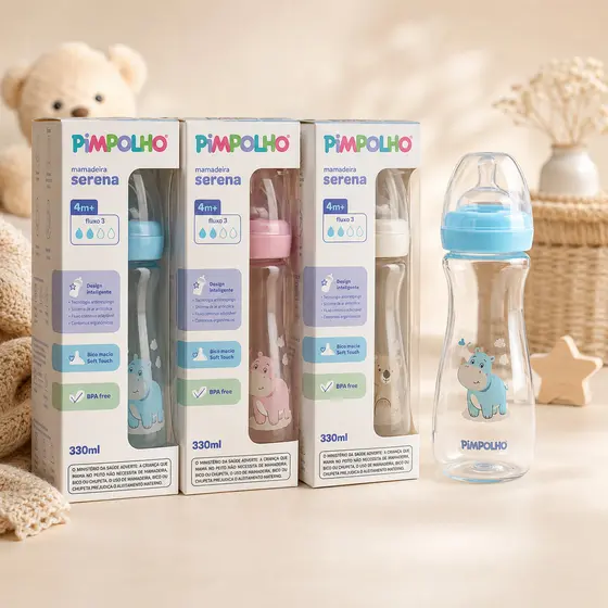 Mamadeira Infantil Pimpolho Anticólica livre BPA – Silicone Macio - 150ml/260ml/330ml