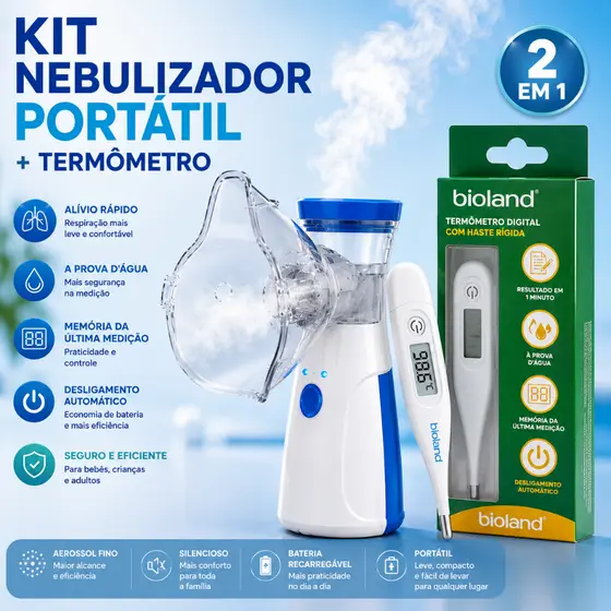 kit nebulizador portatil utrassonico inalador + termometro digital bioland