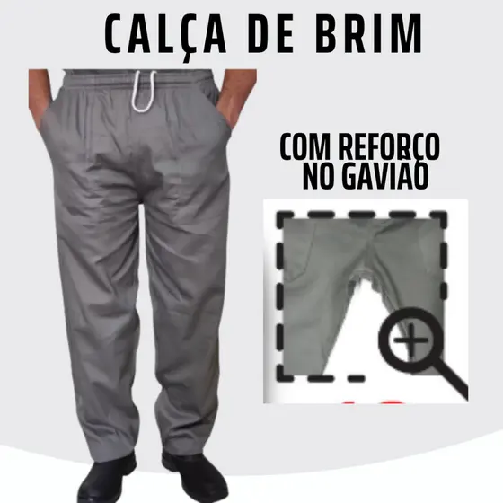 Calças Brim REFORÇADA P/ Trabalho Pesado | Uniforme Profissional C/ ELÁSTICO & Reforço