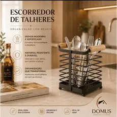 Porta Talheres Super Resistente Organizador Escorredor de Talheres e Utensílios Alça Bambu