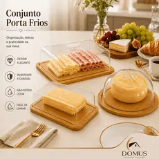 Porta Frios Bambu Tampa De Acrílicos Presunto Queijo Mesa Posta Manteigueira, Cozinha, Gourmet