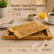 Bandeja Migalheira Tabua de Bambu para Pães Multiuso Café da Manhã Tabua de Cortes Porta Talheres