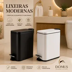 Lixeira 5 Litros com Pedal Amortecedor Banheiro Cozinha Escritório Preta Branca Compacta Moderna
