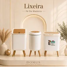 Lixeira Pé de Madeira Com Tampa Click de Pressão Tipo Moderna Chic Penteadeira/Escritório/Banheiro