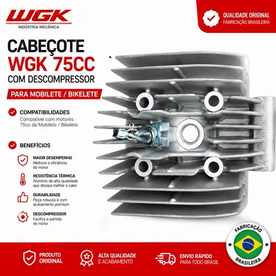 Cabeçote Wgk 75cc Com Descompressor Para Mobilete Bikelete