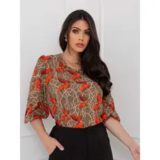 Smile Fashion    blusa feminina de estampada manga 3/4 tecido crepinho