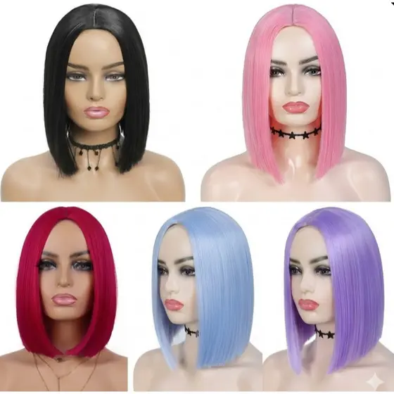 Peruca Wig Curta Cabelo Liso Sem Franja Fibra Orgânica 30cm