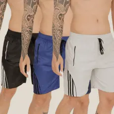 Kit com 3 Bermudas Masculina Tecido Tactel Ideal para Academia ou Corrida 3 Bolsos e Ziper
