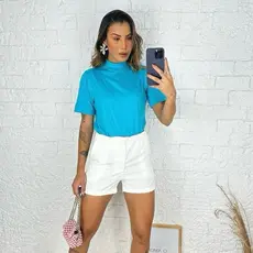 T-SHIRT BLUSA GOLA ALTA 100% ALGODÃO FEMENINO