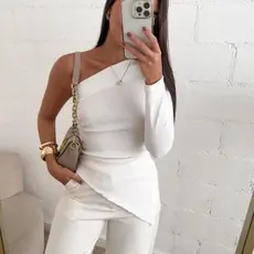 Blusa Feminina  Manga Longa Assimétrica Outono Inverno Mula Manca
