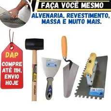 Kit Obra 4 -Desempenadeira Dentada +Colher de Pedreiro Profissional+ Martelo de borracha Porcelanato