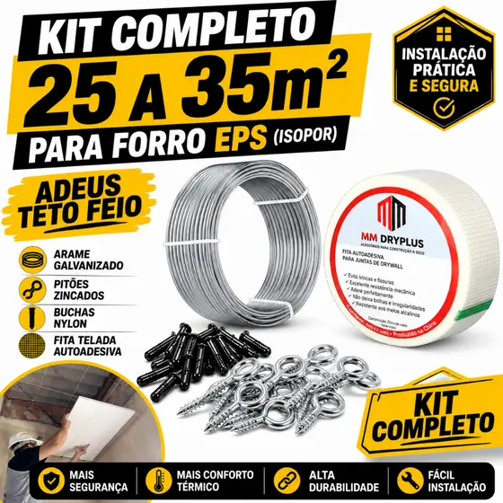 Kit Forro de Teto isopor EPS, Drywall e Gesso.Arame+ Fita telada +Bucha com Pitão