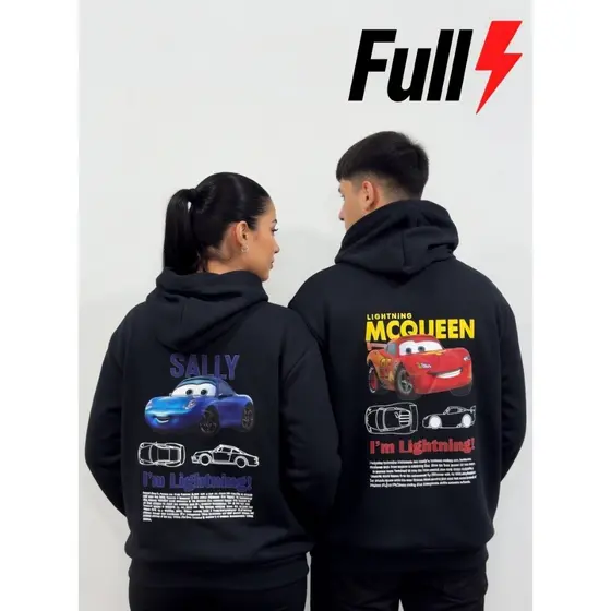 Kit Casal Blusa Casaco Moletom Canguru Com Capuz Carros Porsche Corvetter Mcqueen Sally Lançamento Envio Imediato