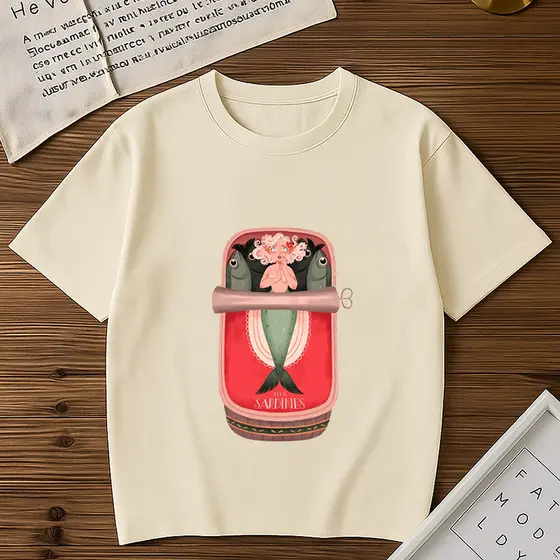 Blusa Básica Feminina Sardinha Sereia 100% Algodão T-Shirt Tendência Envio Imediato