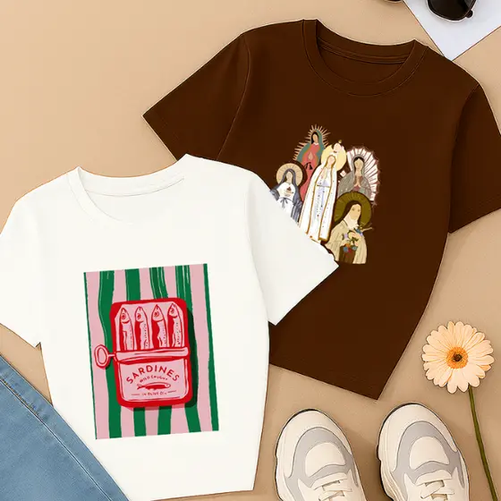 Combo 2 Camiseta Básica Feminina Lata Sardinha Blusa Santas Tendência Envio Imediato