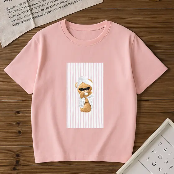 Camiseta Feminina Básica Urso Café Estiloso Blusa 100% Algodão Tendência