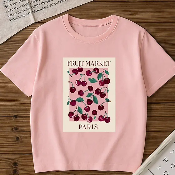 Camiseta Básica Cherry Cereja 100% Algodão T-Shirt Feminina Paris Tendência Envio Imediato