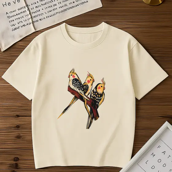 Camiseta Básica Feminina Calopsita Passáro T-Shirt 100% Algodão Lançamento Tendência