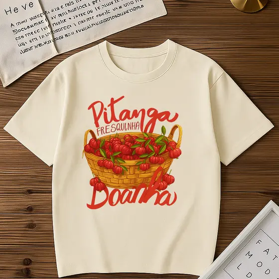 Blusa Feminina Pitanga Docinha T-Shirt 100% Algodão Gola Redonda Tendência Envio Imediato
