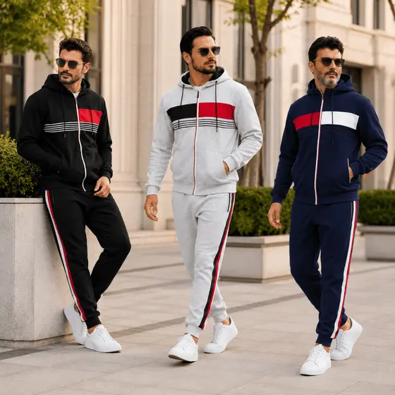 Conjunto Masculino de Moletom Estampa Casual Confortável para Inverno com Bolso de Ziper
