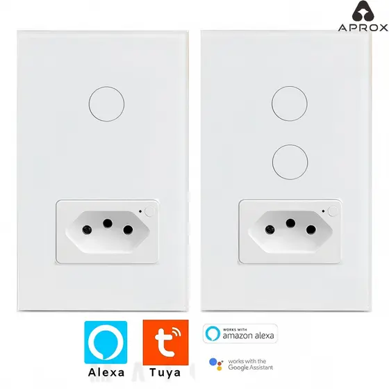 Interruptor Inteligente 1/2 Botão Com Tomada WiFi Smart Automação APROX