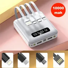 10000mah Carregador Portátil  con 4 cables de carga rápida Banco de energía digital LED com iluminação