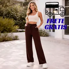 Calça Pantalona Feminina Cintura Alta Com Bolso elegante confortável Tecido Duna envio rapido