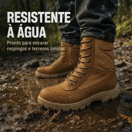 Coturno coiote exército extra leve com ziper coyote colado e costurado couro hidrofugado nobuck