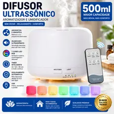 Difusor De Ar Ultrassônico Aromatizador com controle 500ml (BRANCO)
