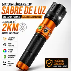 Lanterna Tática Militar Sabre de Luz Laser Recarregável Led Potente Zoom 2km