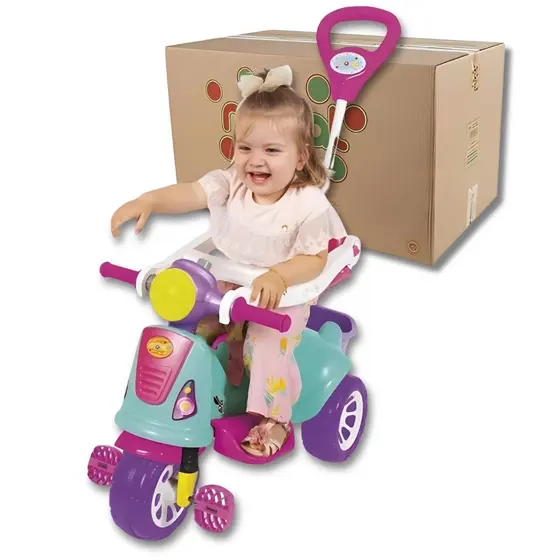 Triciclo Avespa Maral Com Empurrador Rosa Infantil Passeio