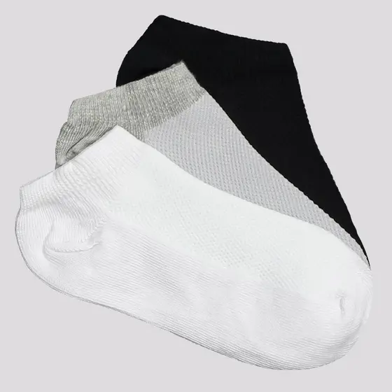 Kit Meia Selene 3 Pares Sapatilha Infantil Branca Preta e Cinza