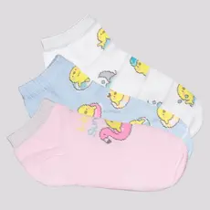 Kit Meia Selene 3 Pares Sapatilha Infantil Rosa Branco e Azul