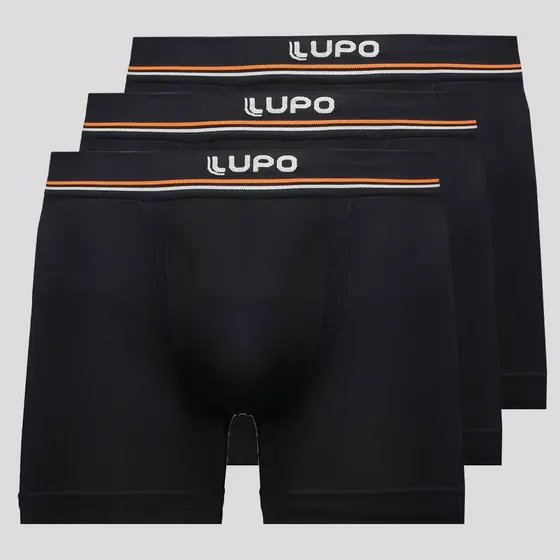 Kit 3 Cuecas Boxer Lupo Microfibra Seamless Preta