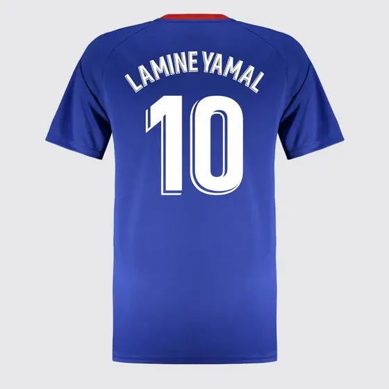 Camisa Barcelona Dry Fit Juvenil Azul e Vermelha 10 Lamine Yamal