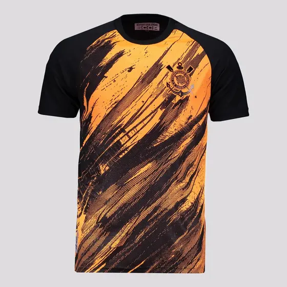 Camisa Corinthians Rajados Preta e Laranja