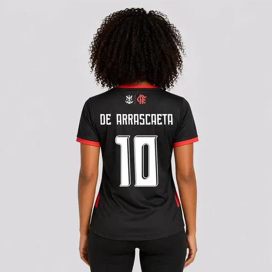 Camisa Flamengo Emoção Feminina Listrada Vermelha 10 De Arrascaeta