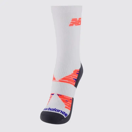 Meia New Balance Performance Run Cano Alto Feminina Branca e Laranja