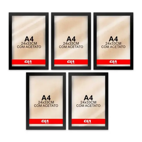 Kit 5 Molduras Marrom Quadros A4 Certificados Acetato 24x33cm Quadro Moldura
