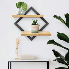 Quadro Decorativo Com Prateleira Dupla Nicho Com Moldura