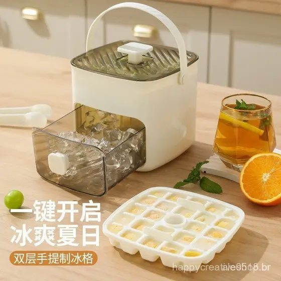 Forma para cubos de gelo com alça, bandeja para cubos de gelo, fabricante de bolas de gelo, armazenamento de gelo de gra