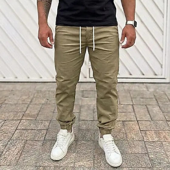 Calça Jogger Em Sarja - Punho Elastano e Cintura Com Ajuste (4 Bolsos Fundos)