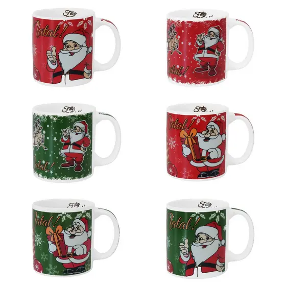 Kit 6 Canecas Natal 300ml Decorativas Temática Natalina Papai Noel Para Cozinha