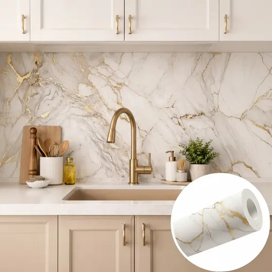 Papel de Parede Mármore Autocolante Premium – Cozinha Banheiro Sala | Lavável Alto Padrão | Envio Imediato
