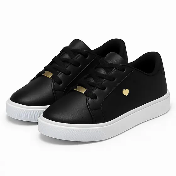 Tênis Infantil Menina preto /Preto Dourado Confortável e Leve Para Escola