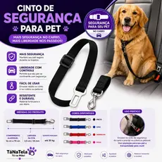 Cinto de Segurança Pet Ajustável para Carro Nylon Reforçado Cães Gatos 16 a 70cm até 35kg