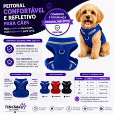 Peitoral Refletivo Pet Com Guia Cachorro Gato Ajustável Confortável Passeio